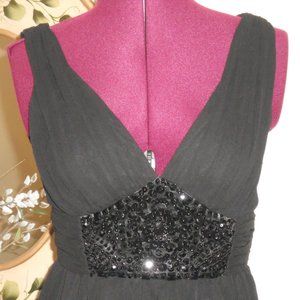 Maggie London 4P Black Cocktail Dress Pleated Bodice with Beaded Inset